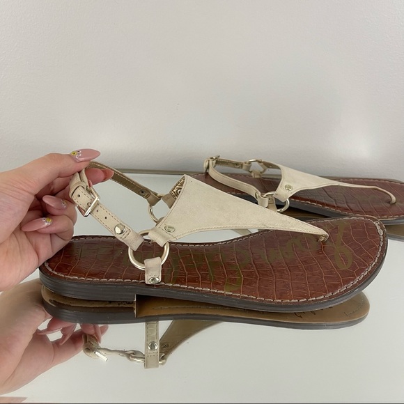 SAM EDELMAN Creme White Nubuck Leather Suede Greta Thong Sandal Flip Flops - Picture 4 of 12